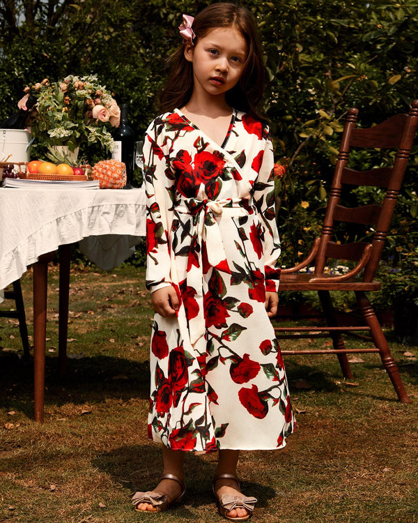 Mommy & me - Robe imprimée florale à manches longues et col en V (S1 pour enfants
S2 pour maman)