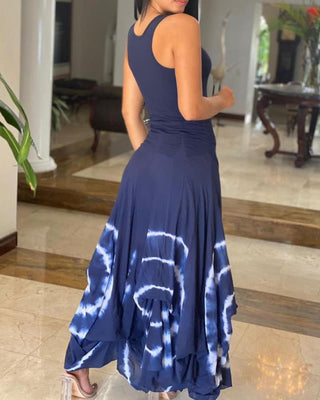 Robe longue à bretelles épaisses à imprimé tie dye