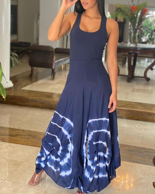 Robe longue à bretelles épaisses à imprimé tie dye