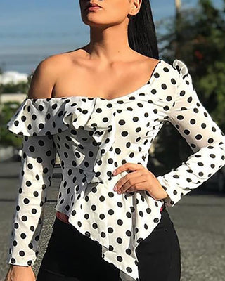 Haut à manches longues à volants et pois