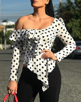 Haut à manches longues à volants et pois