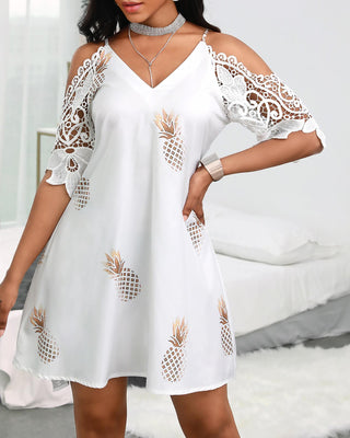 Robe en dentelle crochetée à épaules dénudées et imprimé ananas