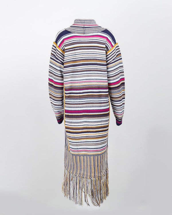 Cardigan long en maille avec motif à pampilles et blocs de couleurs