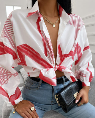 Chemise à manches lanterne à imprimé graphique et boutonnée sur le devant