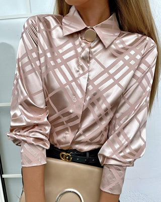 Chemise en satin à boutons à carreaux