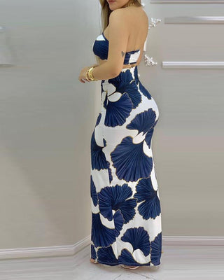 Ensemble haut court bandeau imprimé et jupe à fente haute avec cordon de serrage