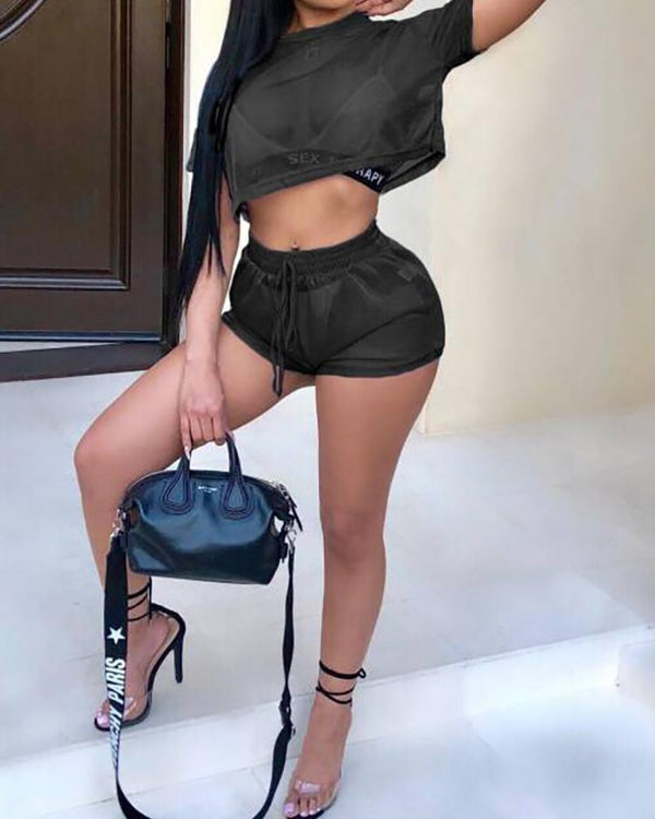 Sexy See Through Mesh Crop Top et Shorts Set