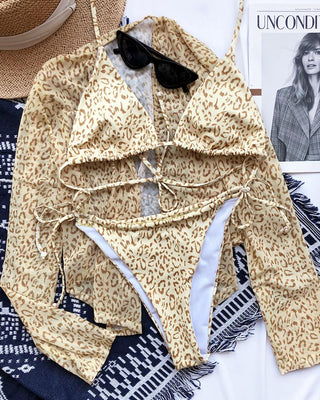 Ensemble de bikini à lacets licou imprimé léopard