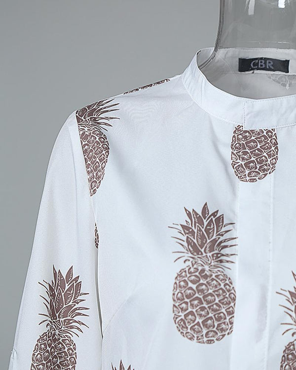 Haut décontracté à manches longues et imprimé ananas