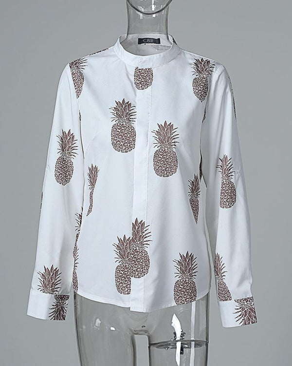 Haut décontracté à manches longues et imprimé ananas