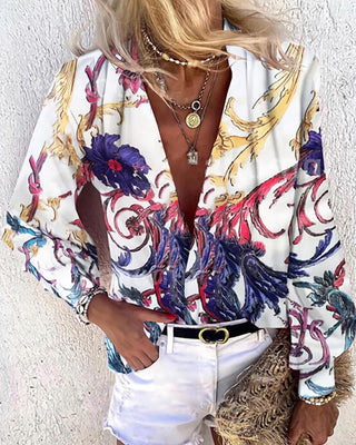 Haut plongeant à manches lanterne à imprimé floral