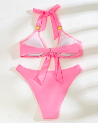 Ensemble de bikini noué devant à motif strass et licou