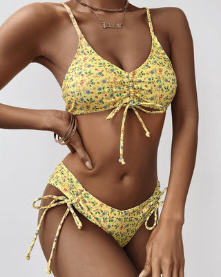 Ensemble de bikini à cordon de serrage à imprimé floral Ditsy