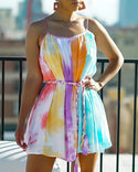 Robe décontractée color-block à imprimé tie-dye