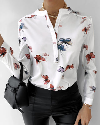 Haut boutonné à manches longues et imprimé papillon