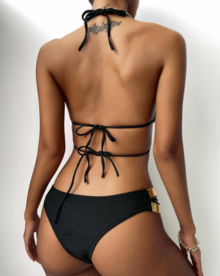 Ensemble de bikini bronzant à découpes et licou color block