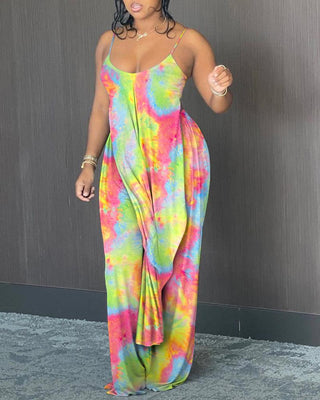 Ensemble haut et pantalon color block à bretelles spaghetti