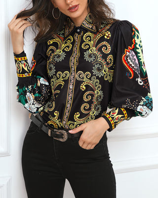 Chemise à manches lanterne imprimé cachemire
