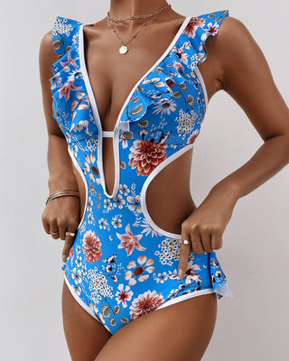 Maillot de bain une pièce à volants et imprimé floral