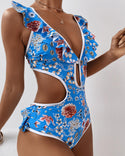 Maillot de bain une pièce à volants et imprimé floral