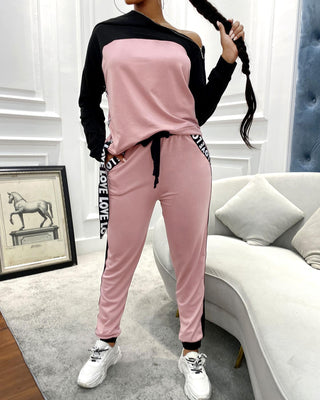 Ensemble de pantalons à capuche et poches zippés aux couleurs contrastées