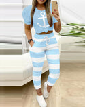 Ensemble haut à imprimé ancre de bateau et pantalon à rayures colorées