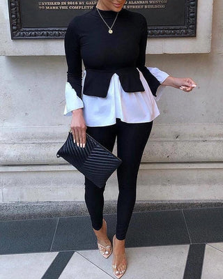 Haut à manches longues contrasté superposé