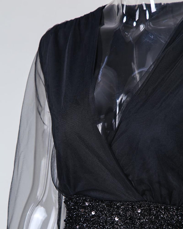 Robe paillettes plissée transparente