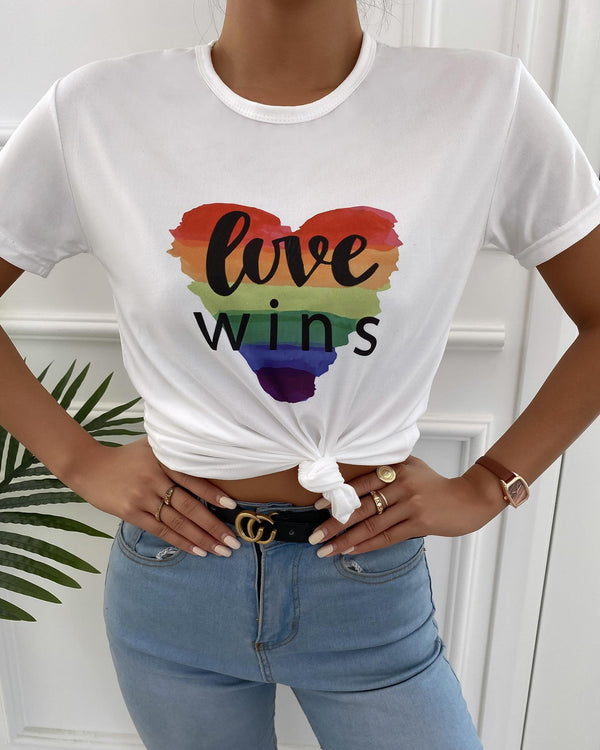 T-shirt imprimé lettre motif coeur coloré