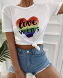 T-shirt imprimé lettre motif coeur coloré