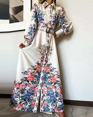 Robe longue à boutons et imprimé floral