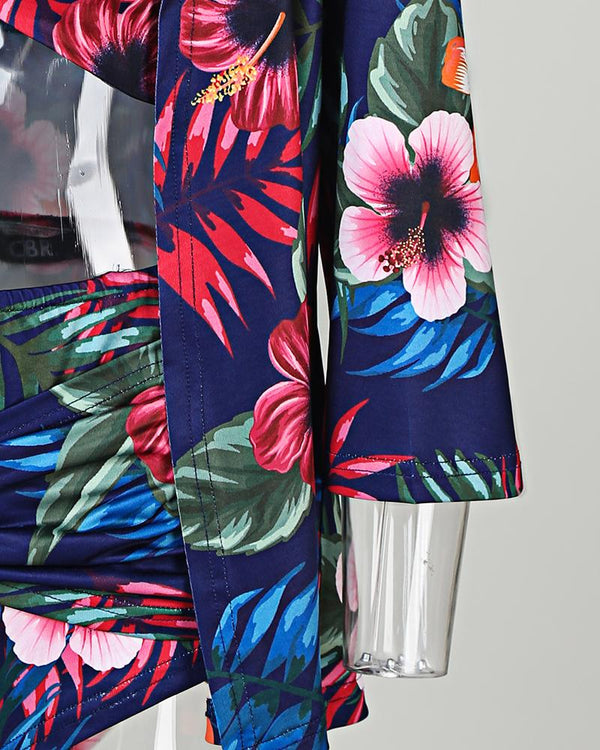 Bikini noué à imprimé floral avec cache