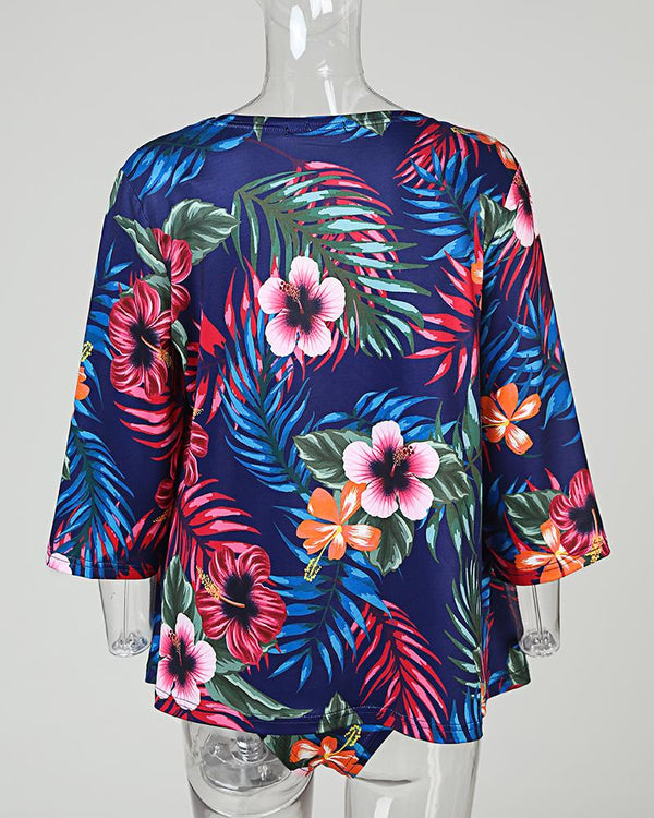 Bikini noué à imprimé floral avec cache
