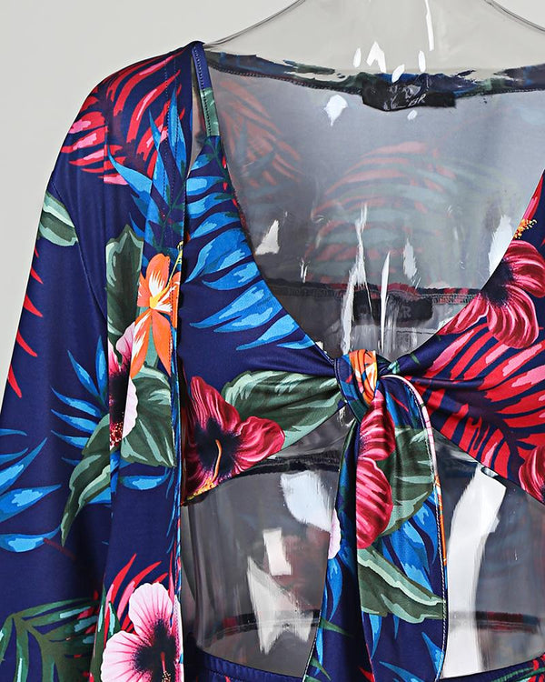 Bikini noué à imprimé floral avec cache