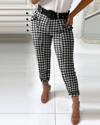 Pantalon décontracté à motif de poche en pied-de-poule