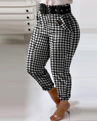 Pantalon décontracté à motif de poche en pied-de-poule