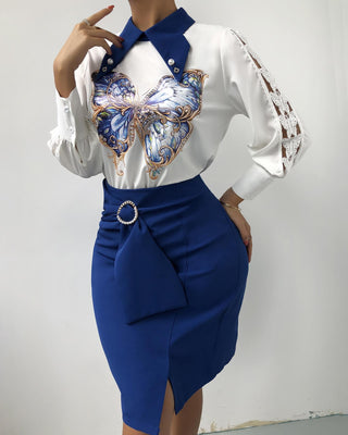 Ensemble haut et jupe à découpes et imprimé papillon