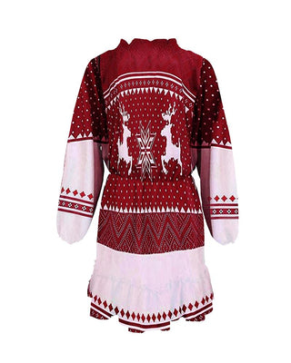 Robe à manches lanterne imprimée de Noël