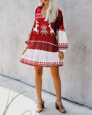 Robe à manches lanterne imprimée de Noël