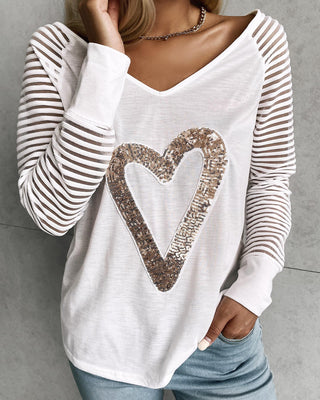 Haut à manches longues à motif coeur pailleté