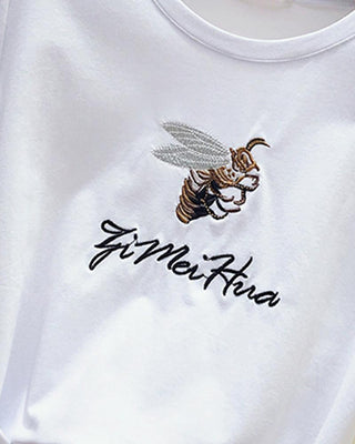 Motif animal lettre broderie T-shirt décontracté