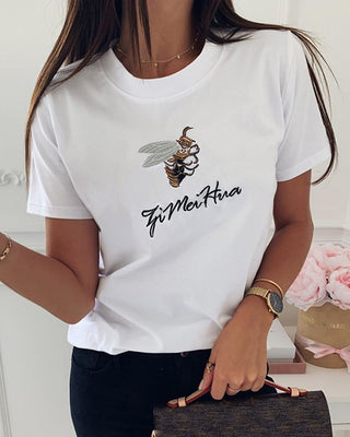 Motif animal lettre broderie T-shirt décontracté