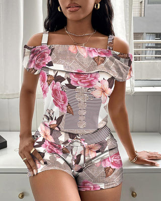 Ensemble haut à imprimé floral et short à épaules dénudées