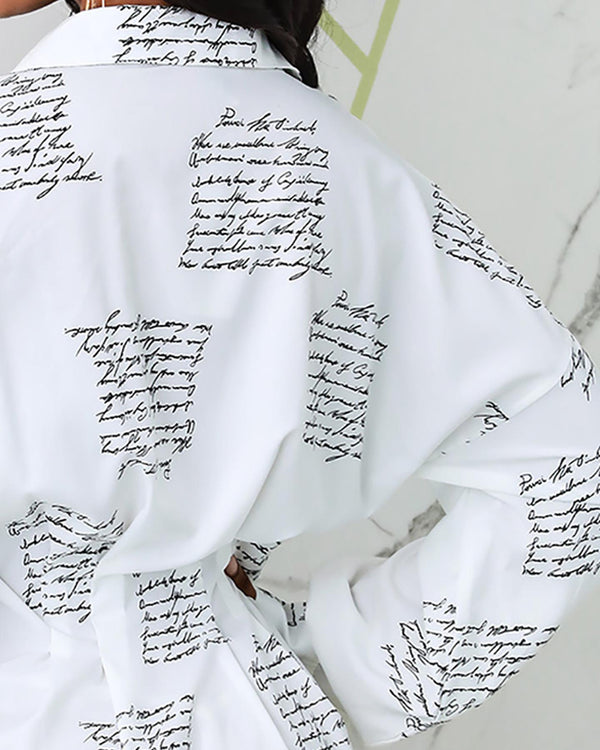 Robe-chemise à taille serrée à imprimé lettre