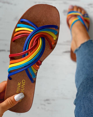 Sandales plates décontractées torsadées color-block