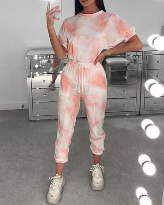 Ensemble haut et pantalon à cordon de serrage imprimé tie-dye