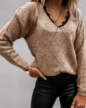 Pull en tricot à manches longues évidé avec bordure en dentelle