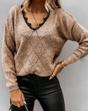 Pull en tricot à manches longues évidé avec bordure en dentelle