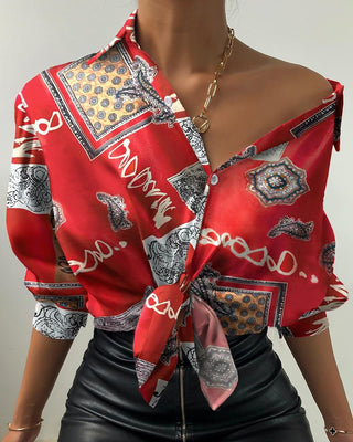 Chemise à manches lanterne avec boutons imprimés partout