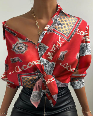 Chemise à manches lanterne avec boutons imprimés partout